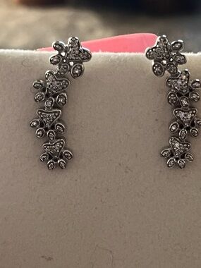 Delicate Silver Crystal Floral Ear Climbers - Women Jewelry